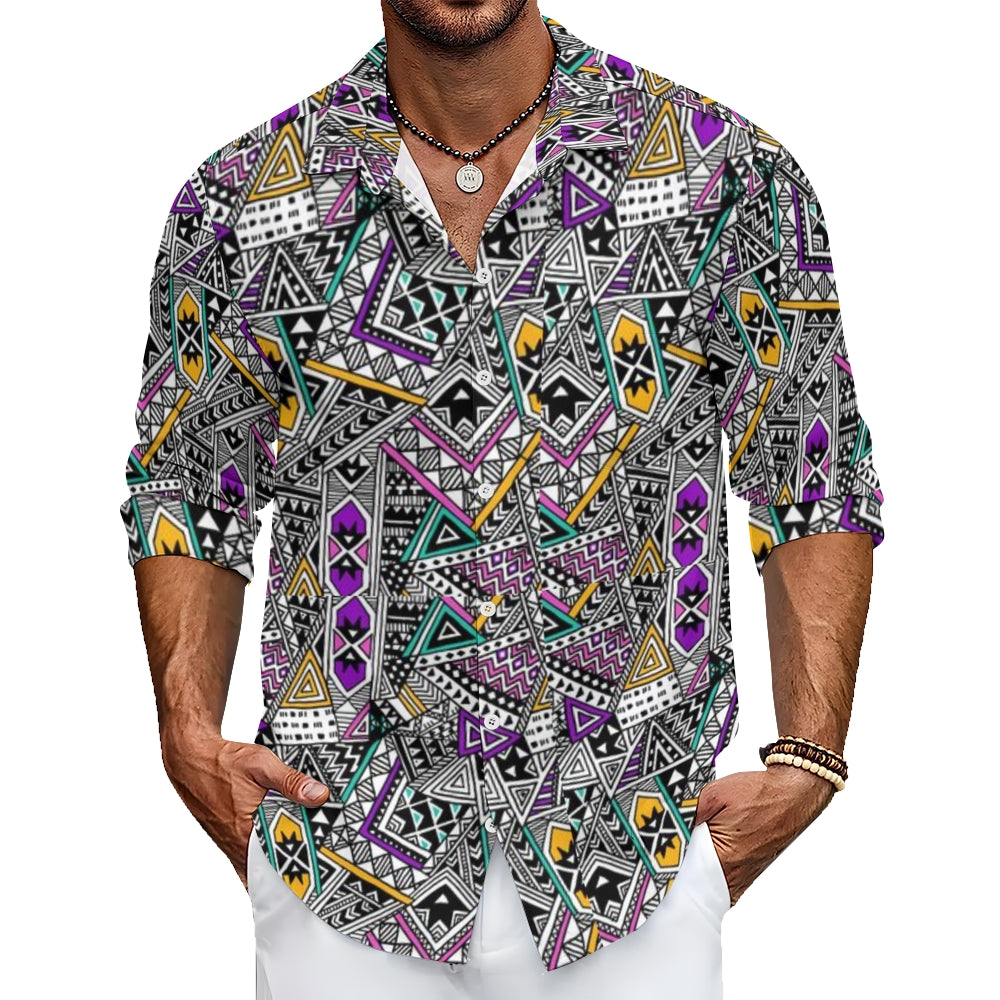 Mens African Geometric Pattern Print Long Sleeve Shirt