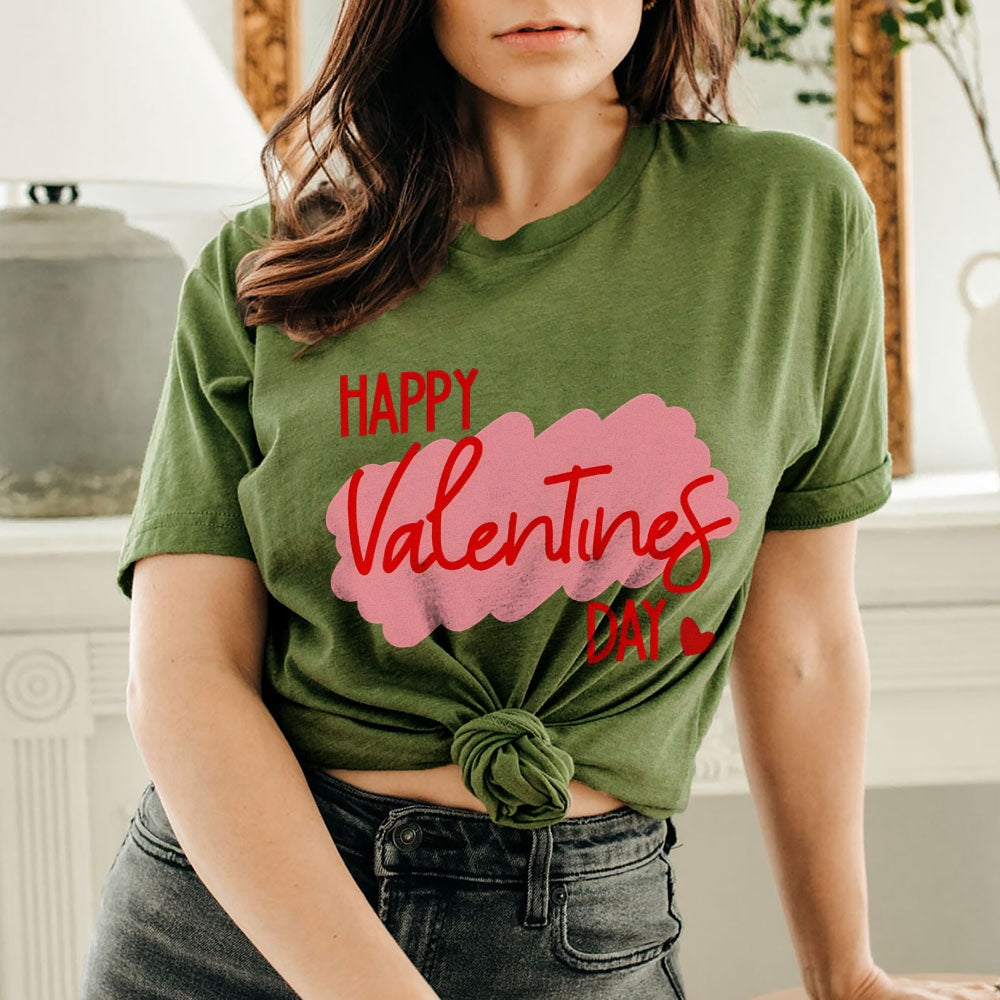 Women Happy Valentine's Day Print Graphic T-shirt