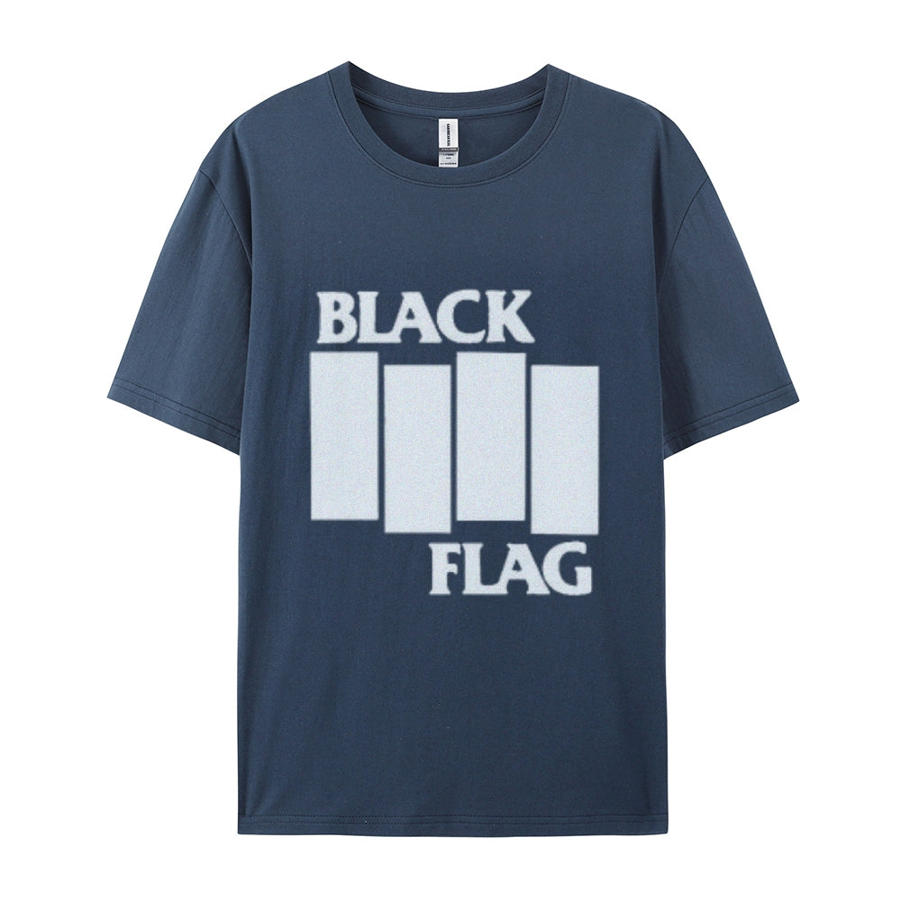 Mens Vintage The Black Flag Rock Band Print Cotton Short Sleeve Casual Graphic T-shirt