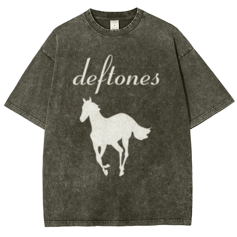 Unisex Vintage The Deftones Rock Band Print Short Sleeve Casual Graphic Washed T-shirt