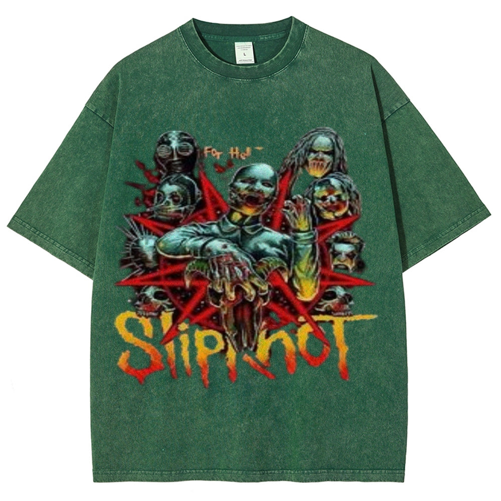 Unisex Vintage The Slipknot Rock Band Print Short Sleeve Casual Graphic Washed T-shirt