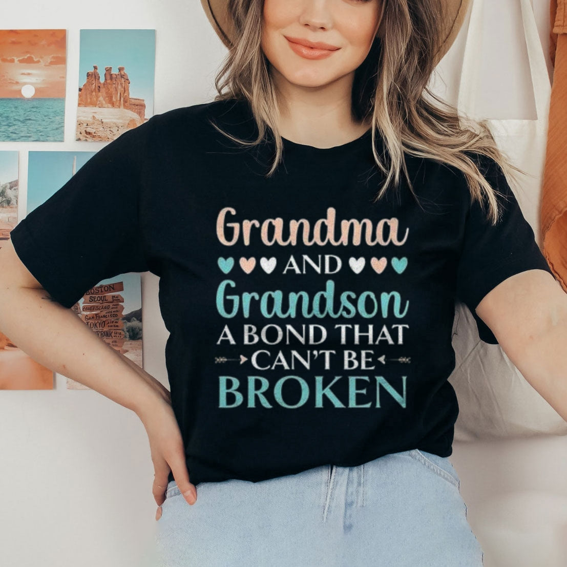 Women Grandma and Grandson A Bond That Can't Be Broken Print Graphic T-shirt