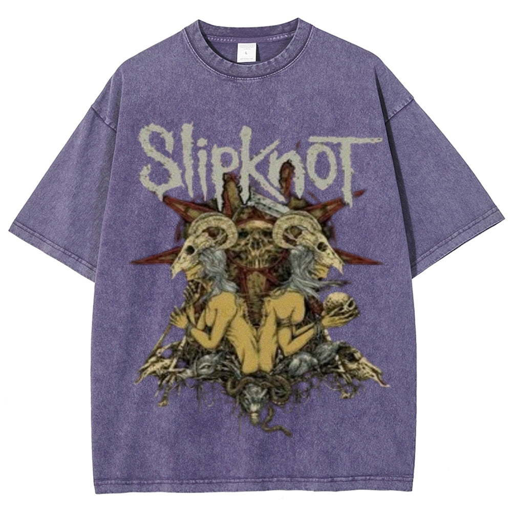 Unisex Vintage The Slipknot Rock Band Print Short Sleeve Casual Graphic Washed T-shirt