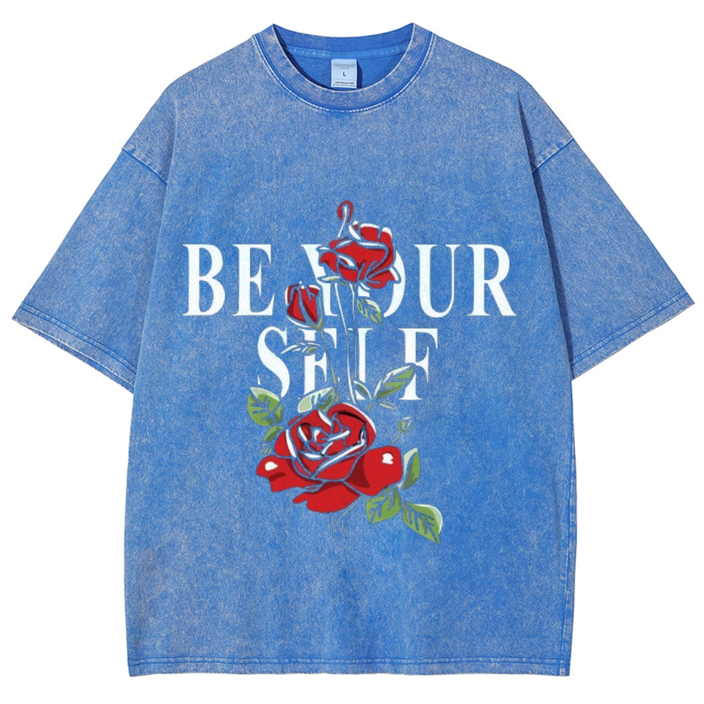 Women Washed Vintage Be YourSelf Graphic Tee