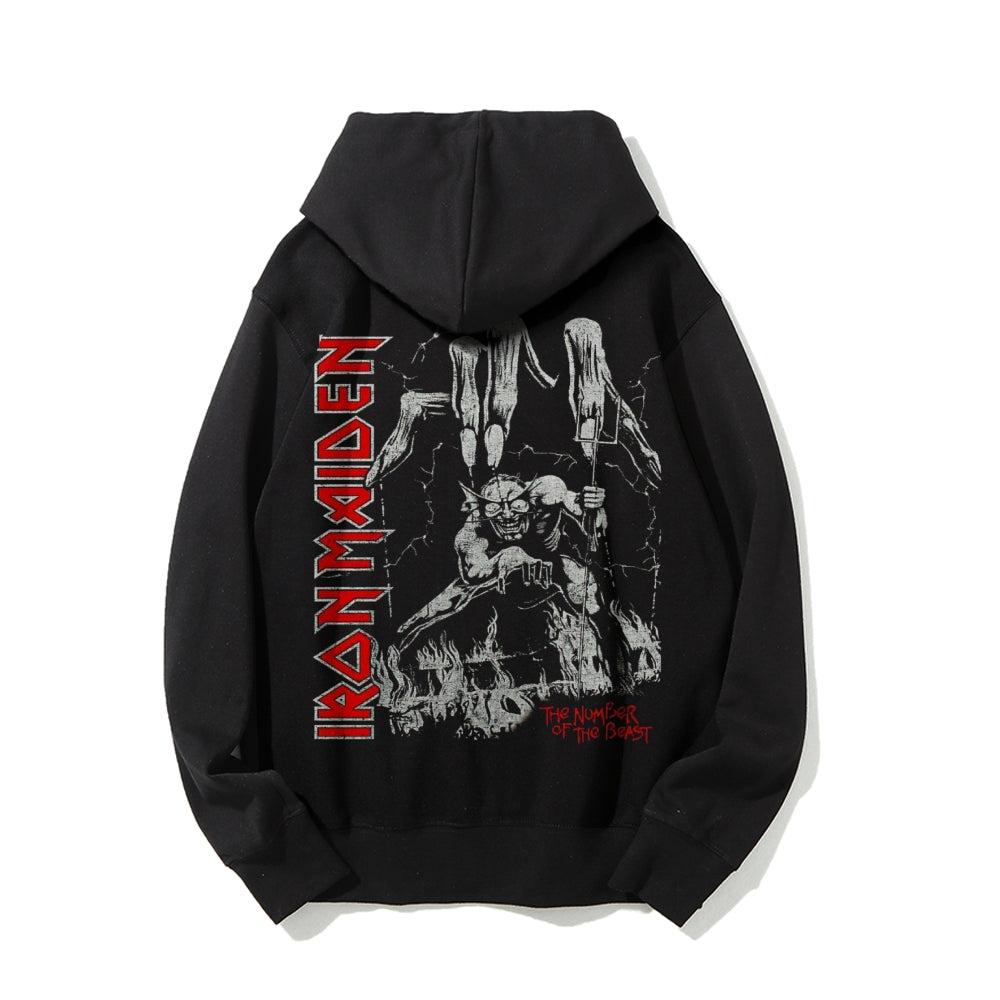 Mens Vintage Iron Band Darkness Style Print  Graphic Pullover With Kangaroo Pocket Hoodies