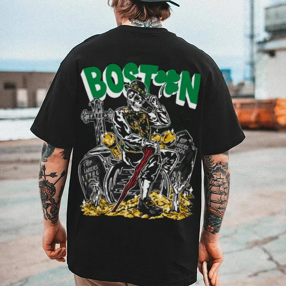 Mens Vintage Boston Darkness Style Print Graphic Tee