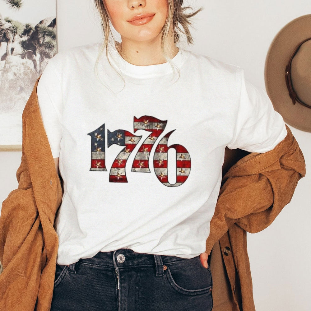 Women America 1776 Flag Print T-shirt