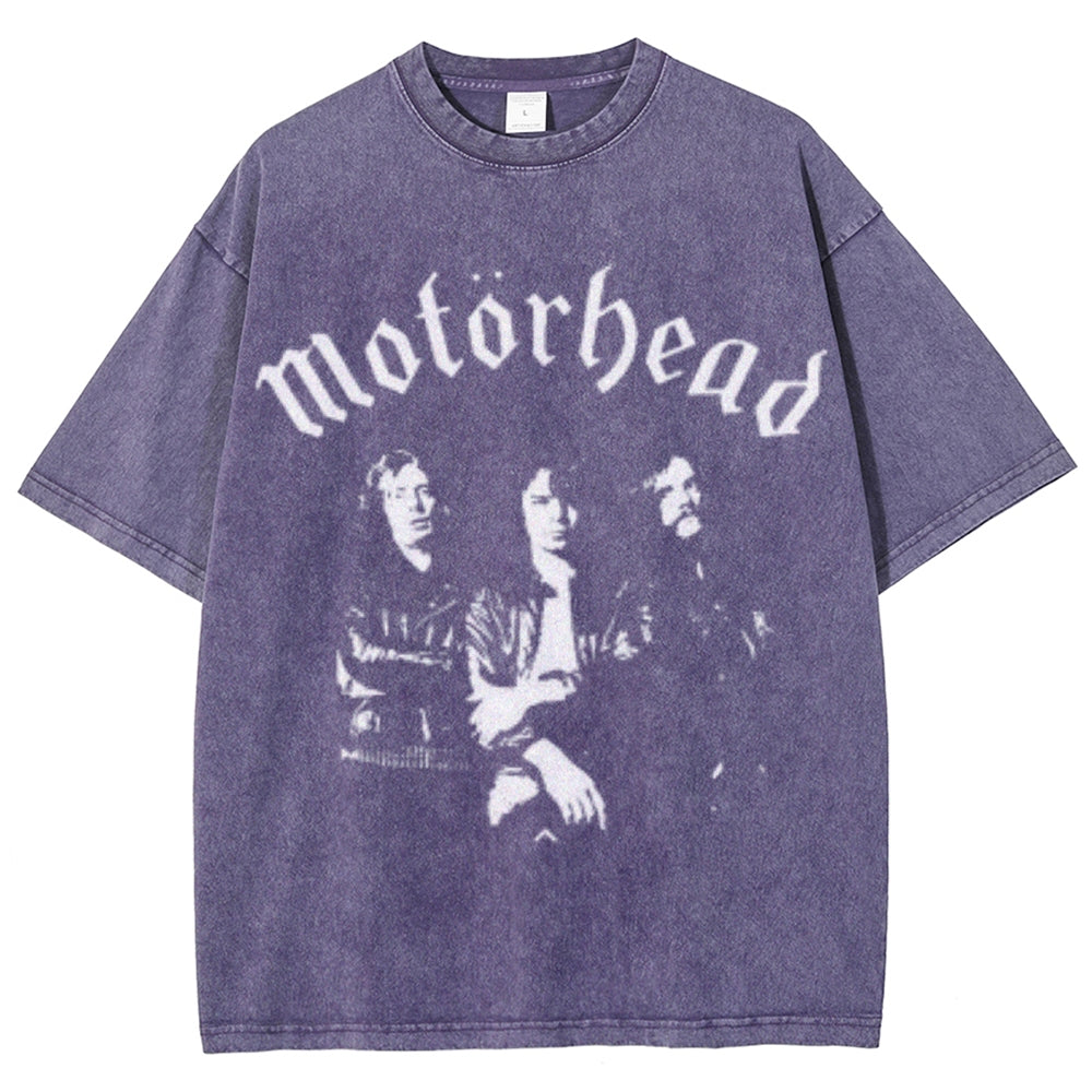 Unisex Vintage The Motorhead Rock Band Print Short Sleeve Casual Graphic Washed T-shirt