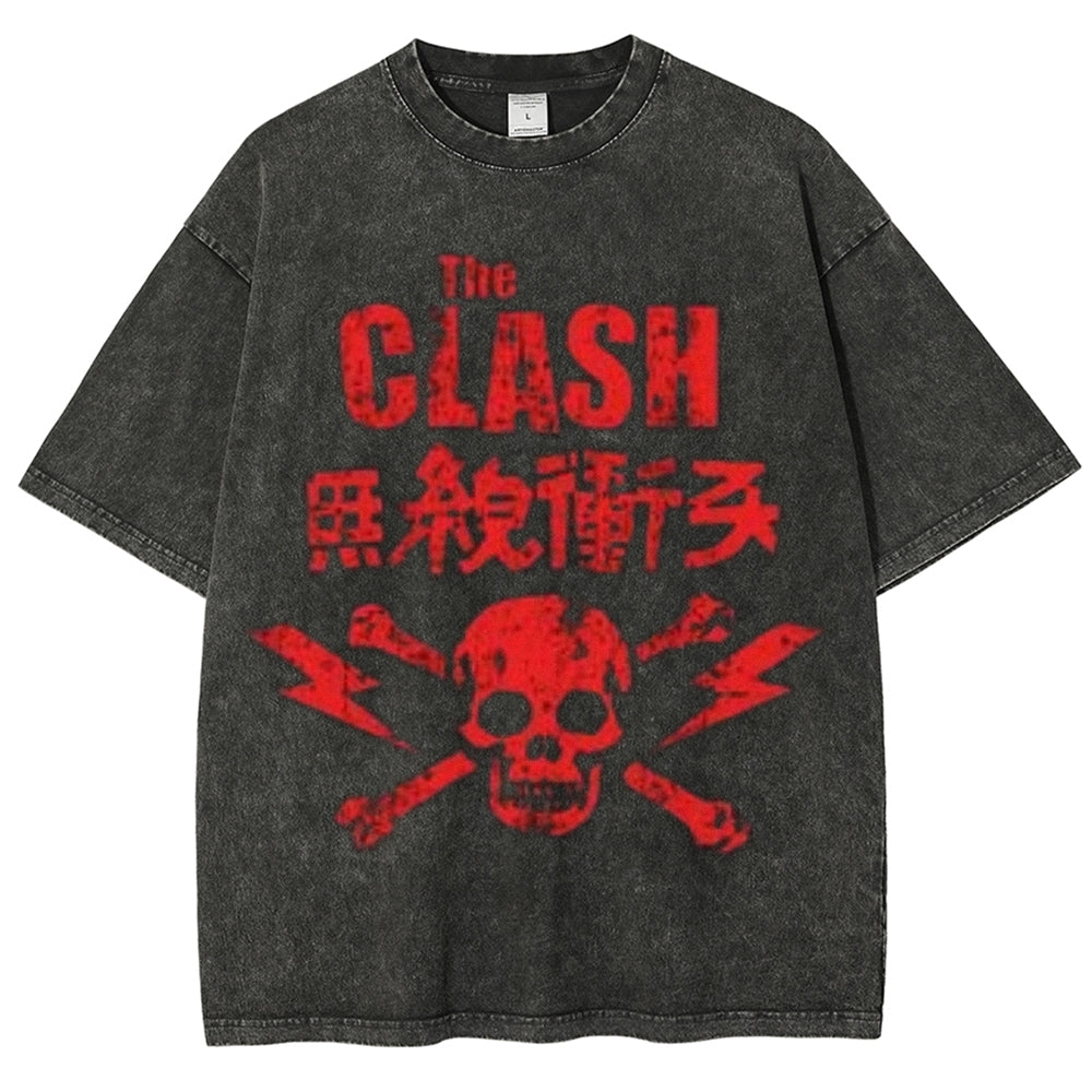 Unisex Vintage The Clash Rock Band Print Short Sleeve Casual Graphic Washed T-shirt