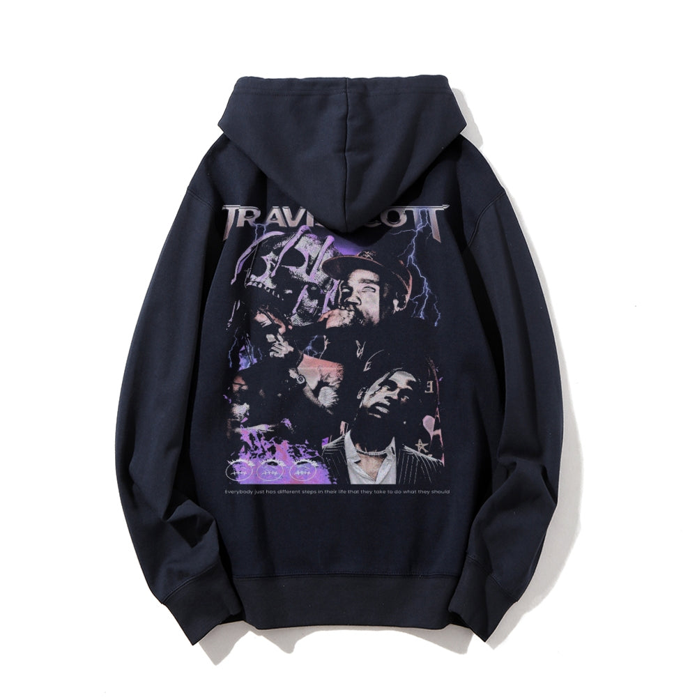 Mens Vintage Travisscott Darkness Style Print Graphic Pullover With Kangaroo Pocket Hoodies