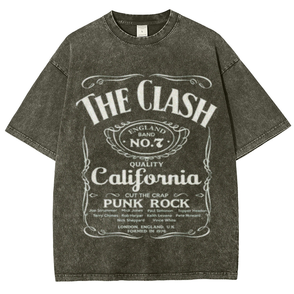 Unisex Vintage The Clash Rock Band Print Short Sleeve Casual Graphic Washed T-shirt