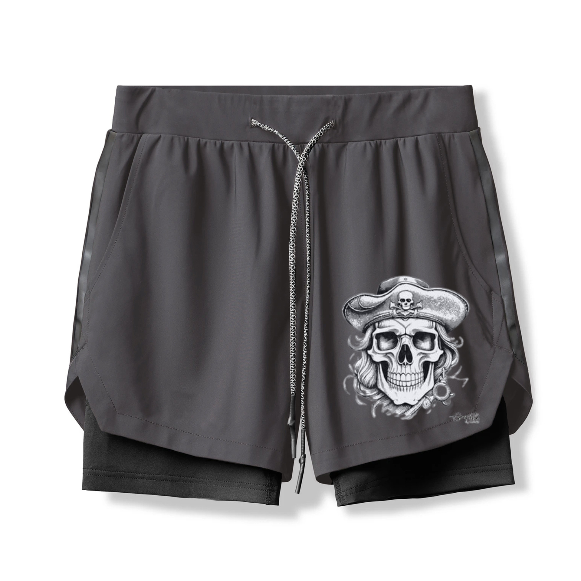 Pirate Skull Print 2 In 1 Gym Shorts for Men