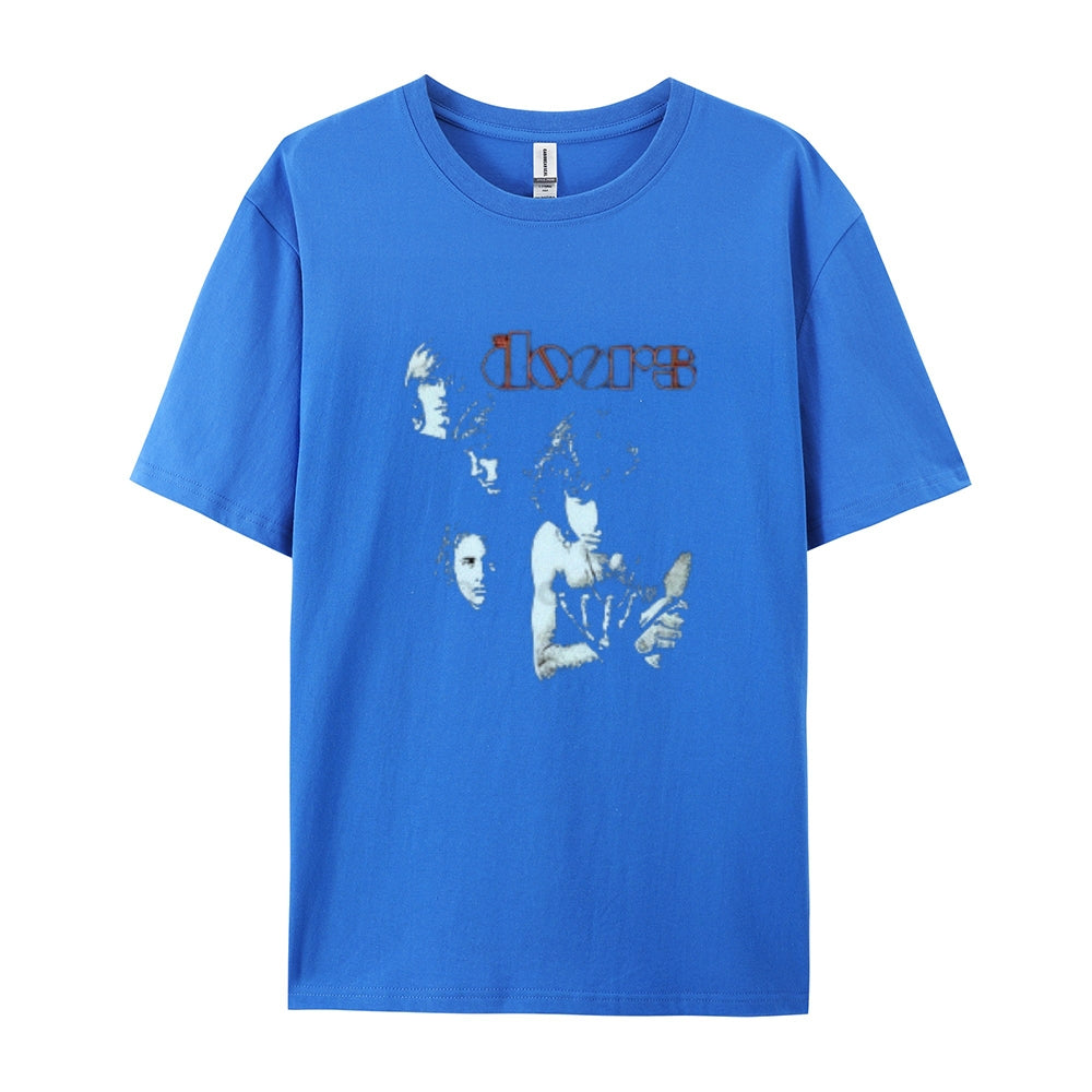 Mens Vintage The Doors Rock Band Print Cotton Short Sleeve Casual T-shirt