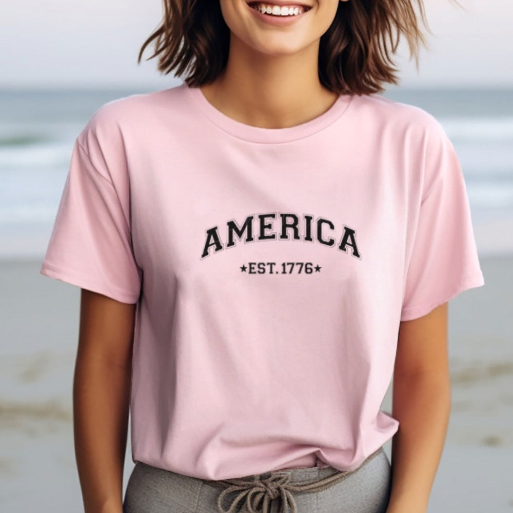 Women America Est 1776 Letter Print T-shirt