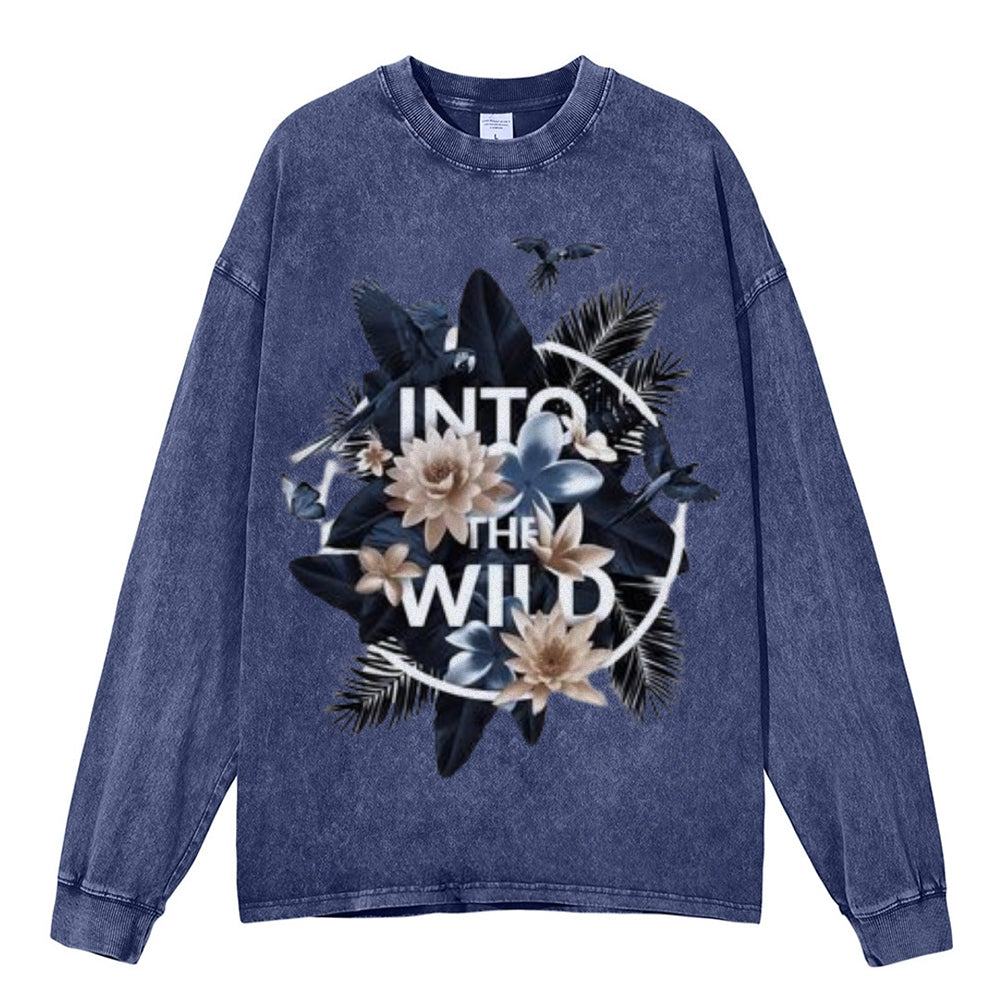 Oversized Vintage Washed Flower Graphic Sweatshirt