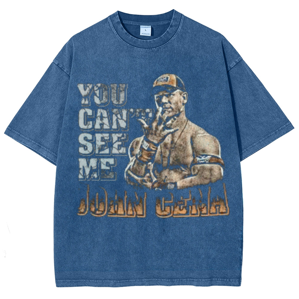 Unisex Vintage You Can't See Me Graphic Short Sleeve Washed T-shirt