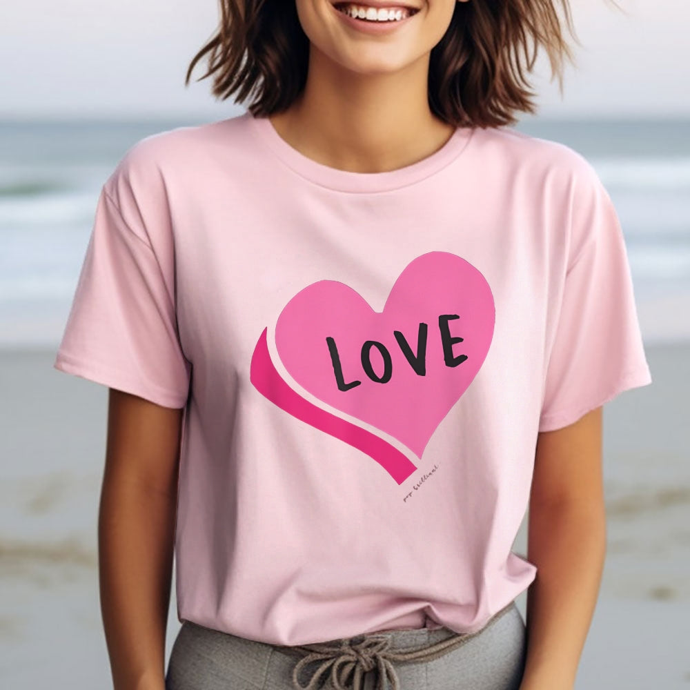 Women Valentine's Day Love Pink Heart Print Graphic T-shirt