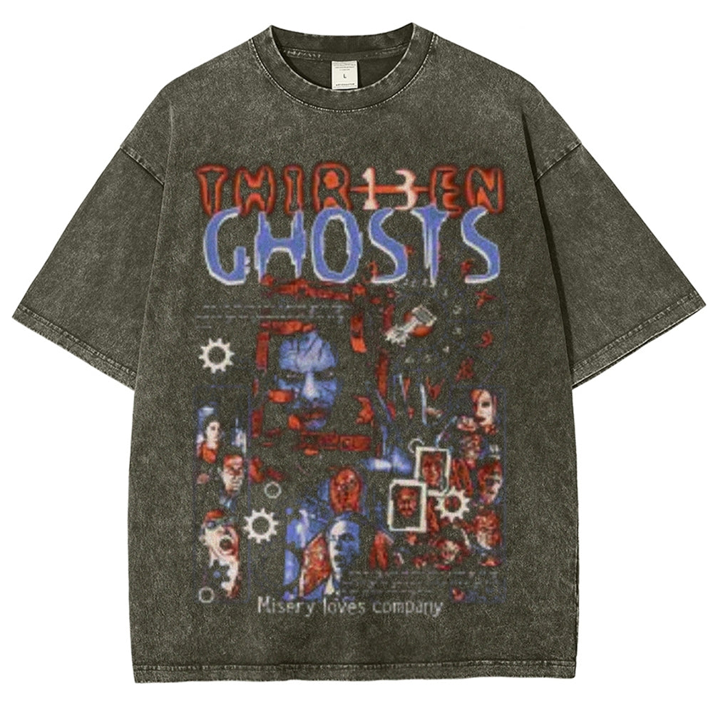 Unisex Vintage Thirteen Ghosts Horror Graphic Short Sleeve Washed T-shirt