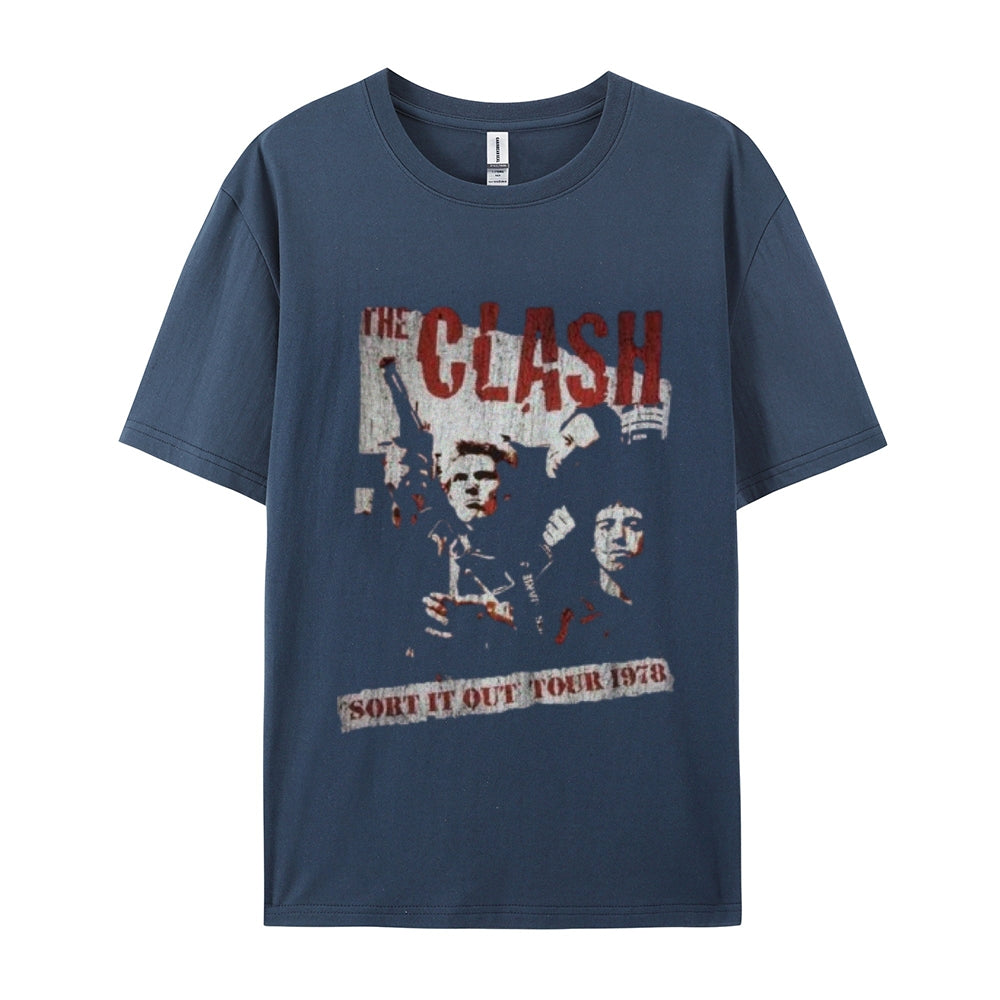 Mens Vintage The Clash Rock Band Print Cotton Short Sleeve Casual T-shirt