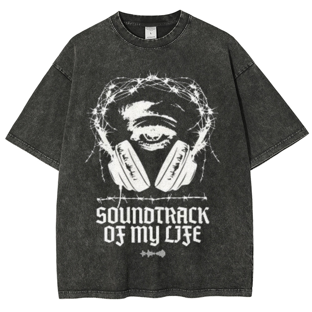 Unisex Vintage Soundtrack Of My Life Graphic Short Sleeve Washed T-shirt