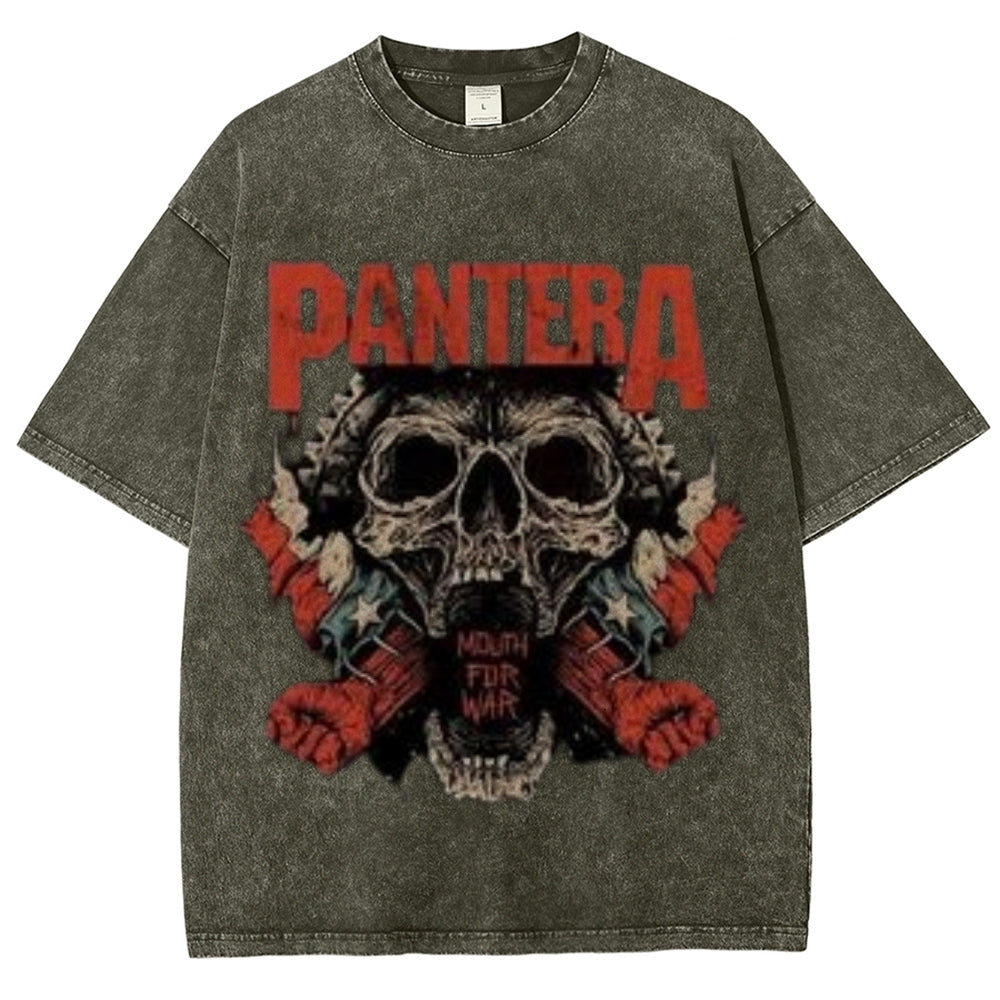 Unisex Vintage The Pantera Rock Band Print Short Sleeve Casual Graphic Washed T-shirt