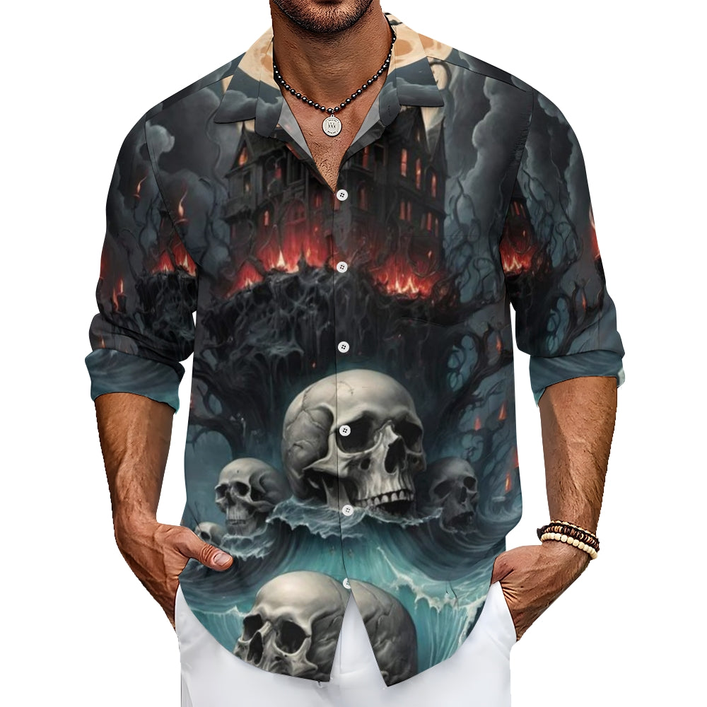 Mens Halloween Horror Skull 3D Print Long Sleeve Shirt