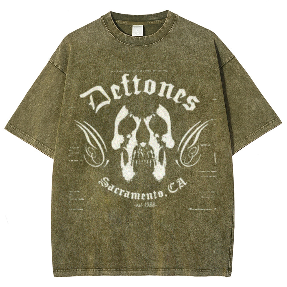 Unisex Vintage The Deftones Rock Band Print Short Sleeve Casual Graphic Washed T-shirt