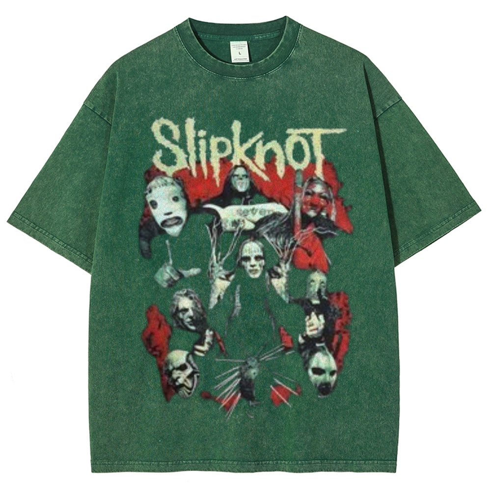 Unisex Vintage The Slipknot Rock Band Print Short Sleeve Casual Graphic Washed T-shirt