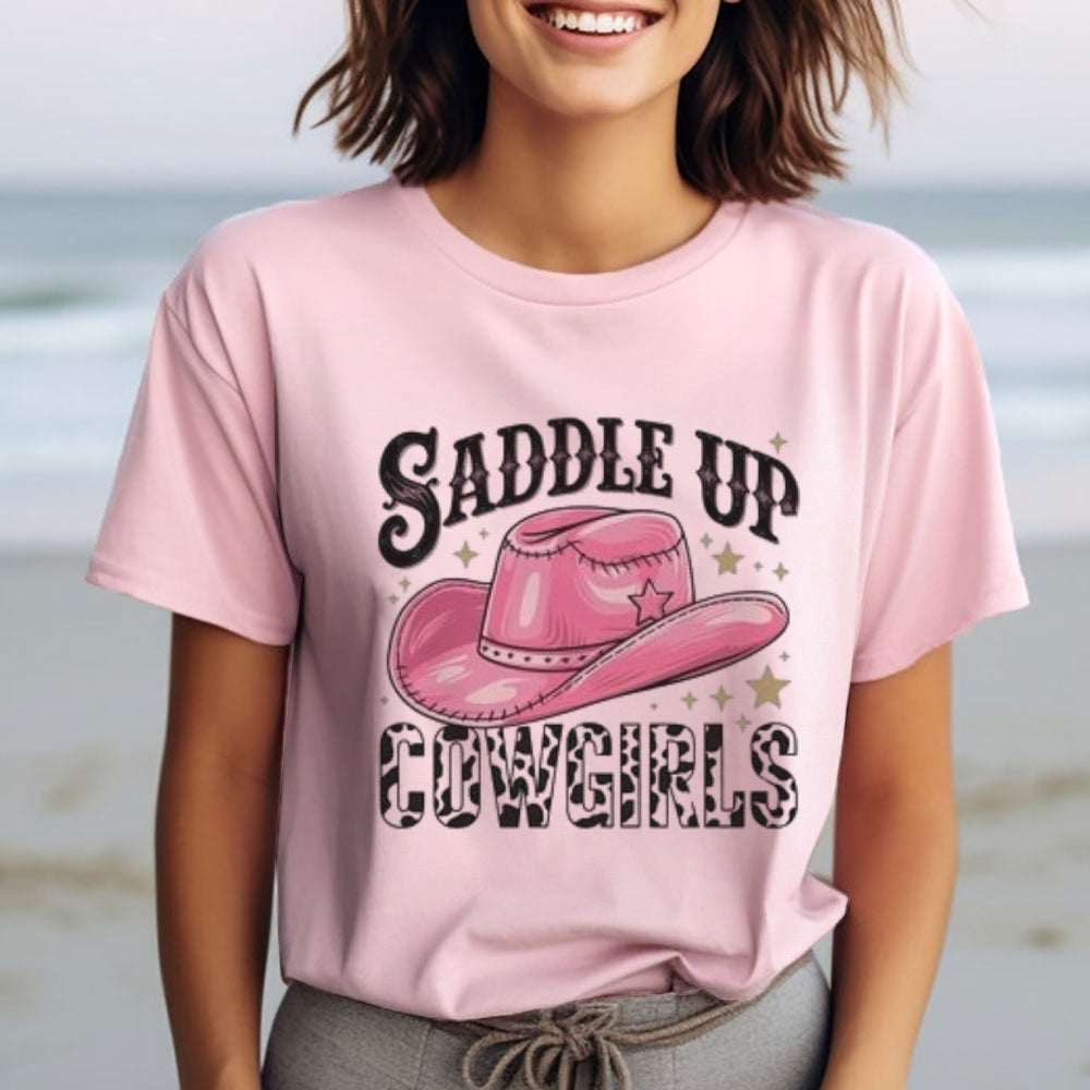 Women  Saddle Up Cowgirls Print Graphic T-shirt