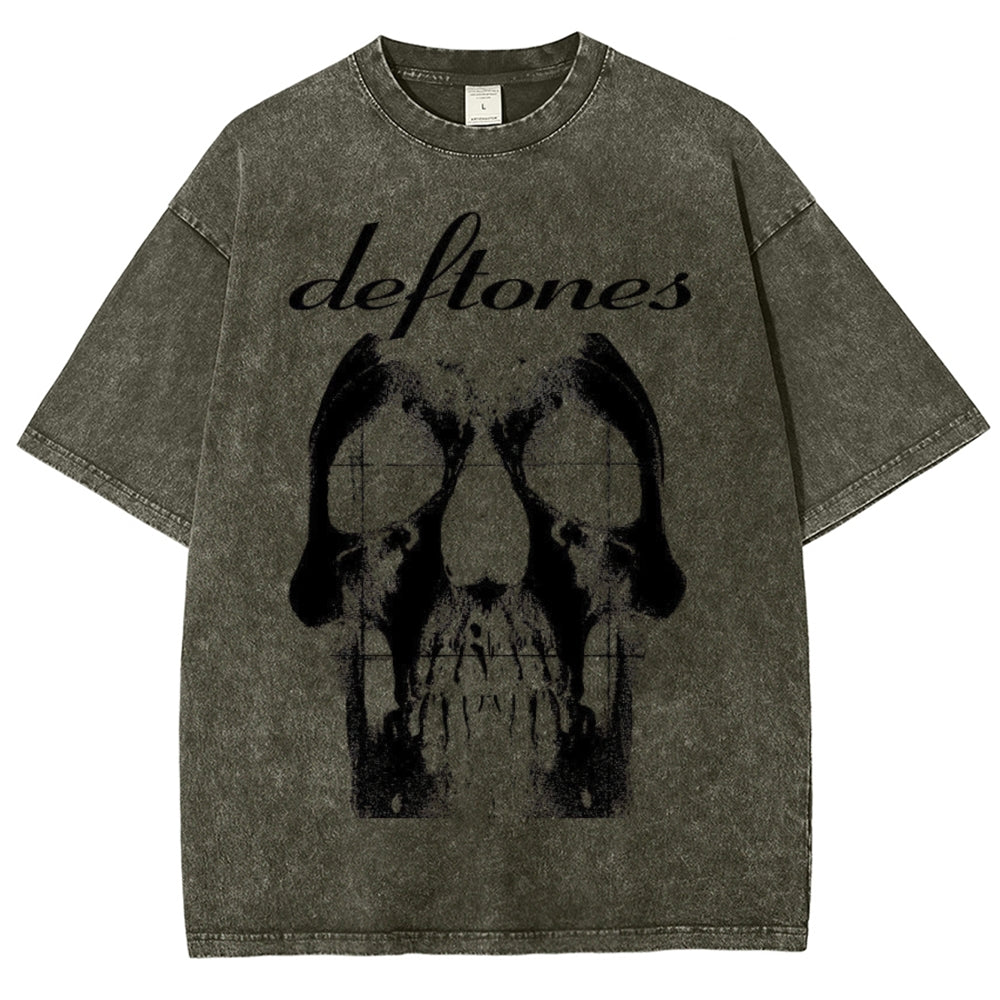 Unisex Vintage The Deftones Rock Band Print Short Sleeve Casual Graphic Washed T-shirt