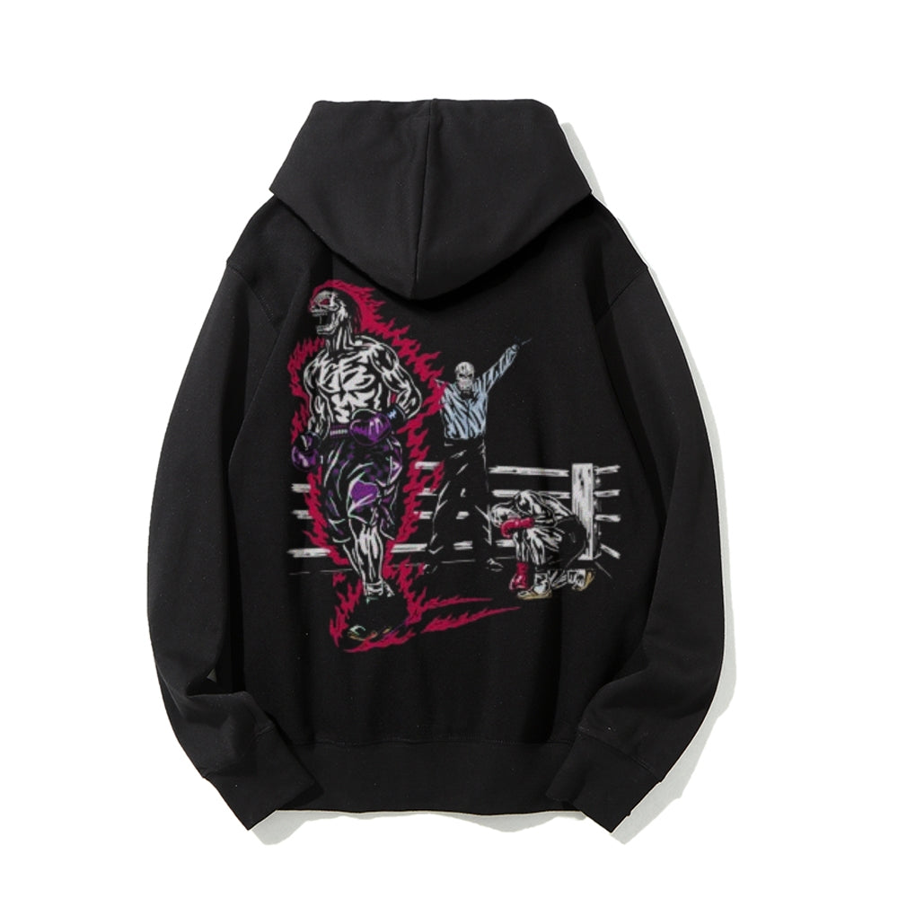 Mens Vintage Heavyweight Darkness Style Print Graphic Pullover With Kangaroo Pocket Hoodies