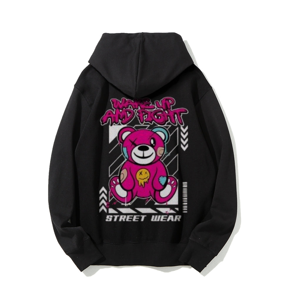 Mens WAKE UP AND FIGHT Bear Graphic Hoodies