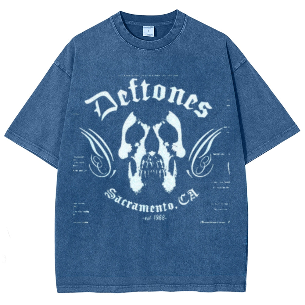 Unisex Vintage The Deftones Rock Band Print Short Sleeve Casual Graphic Washed T-shirt