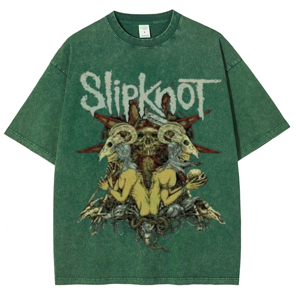 Unisex Vintage The Slipknot Rock Band Print Short Sleeve Casual Graphic Washed T-shirt