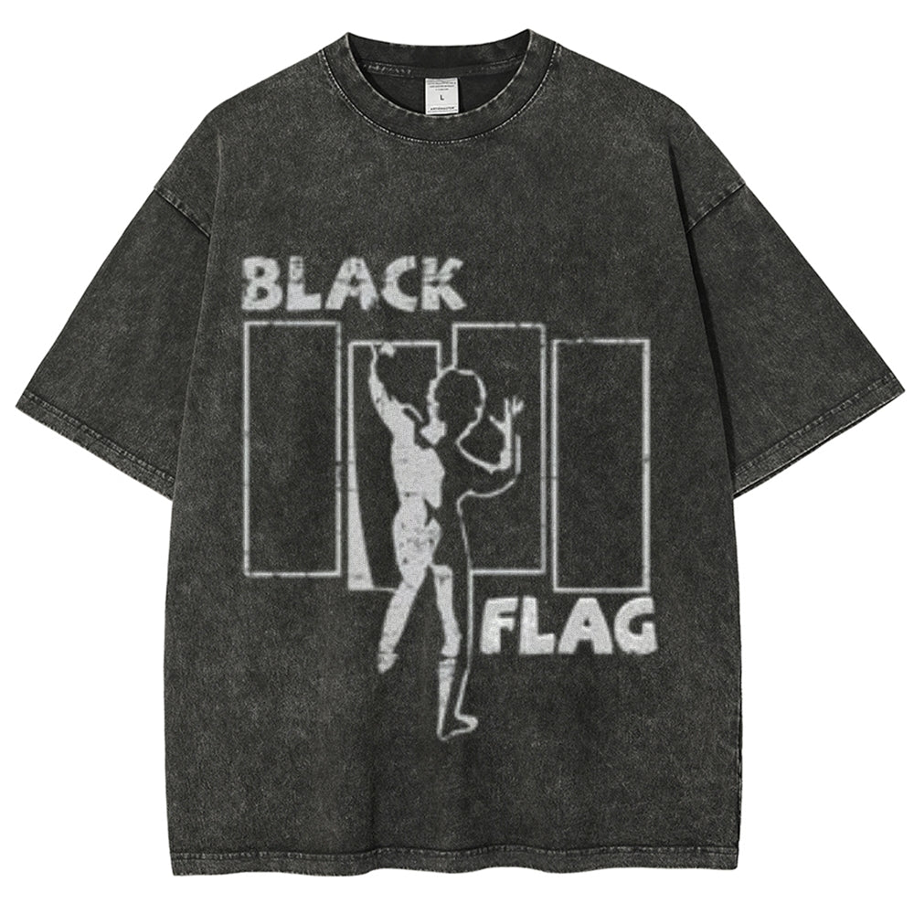 Unisex Vintage The Black Flag Rock Band Print Short Sleeve Casual Graphic Washed T-shirt