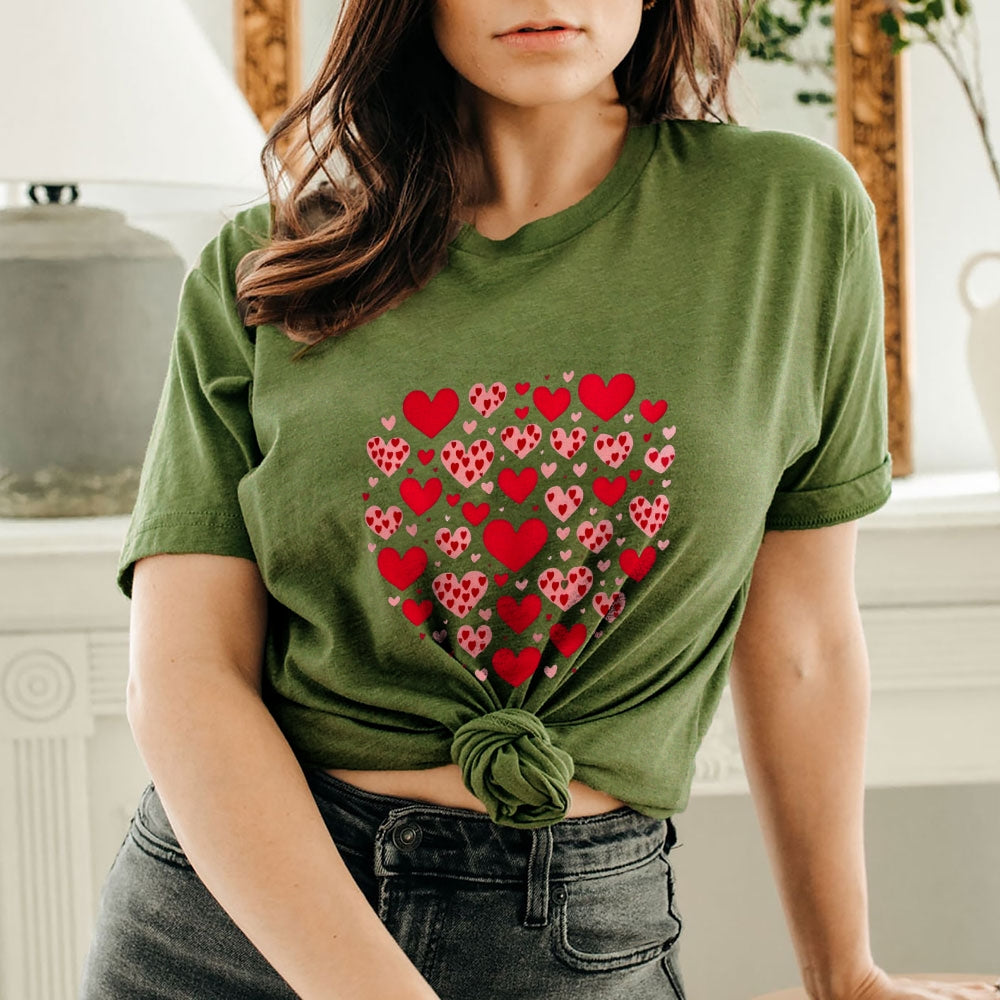 Women Happy Valentine's Day Red Heart Print Graphic T-shirt