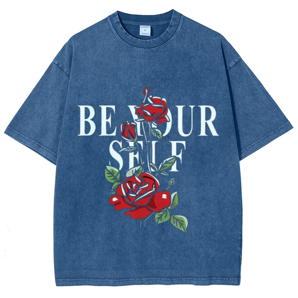 Women Washed Vintage Be YourSelf Graphic Tee