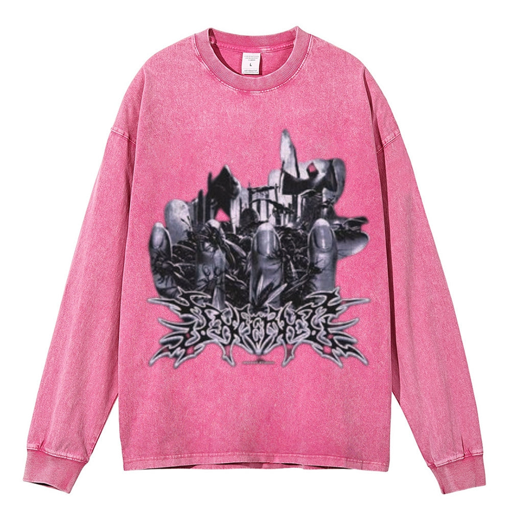 Oversized Vintage Washed Gothic Graphic Sweatshirt