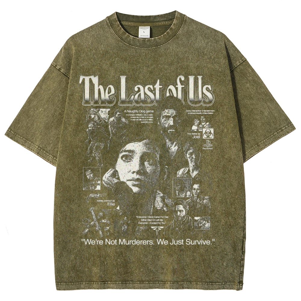 Unisex Vintage The Last Of Us Graphic Short Sleeve Washed T-shirt