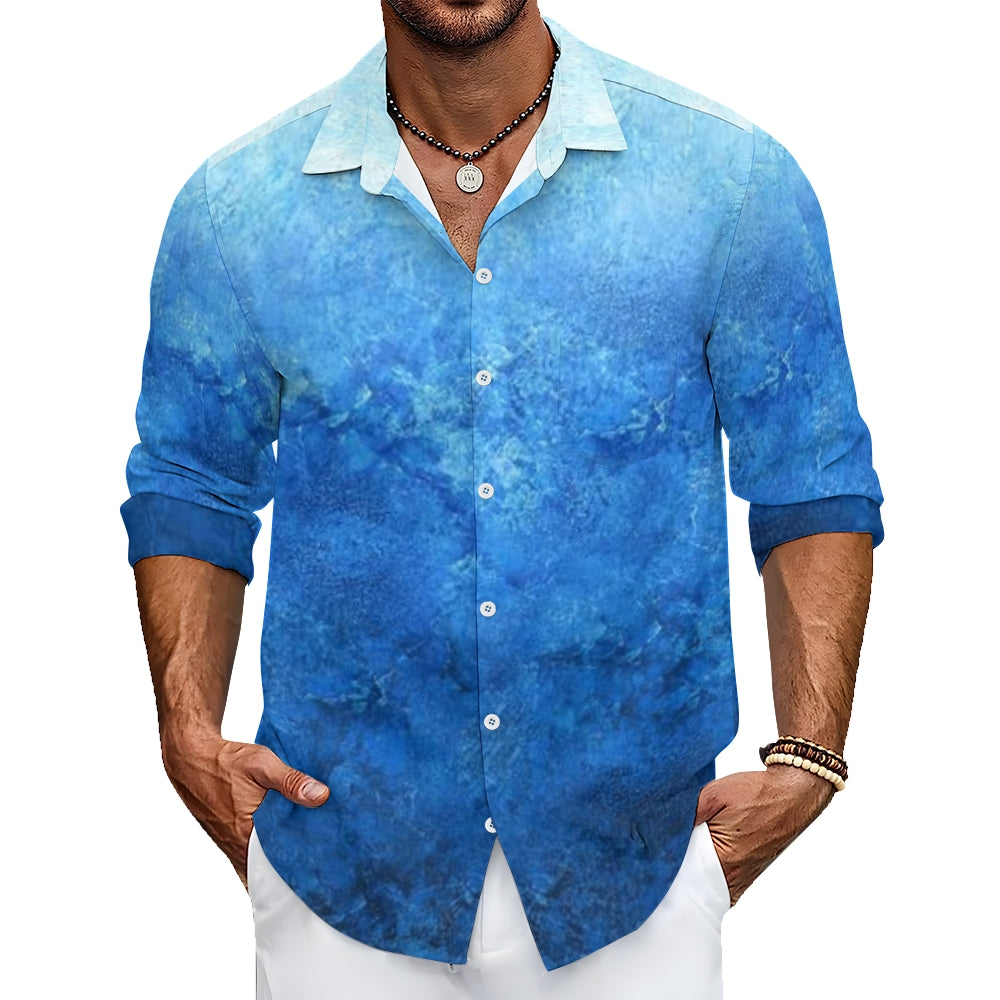 Mens Watercolor Blue Ombre Long Sleeve Shirt