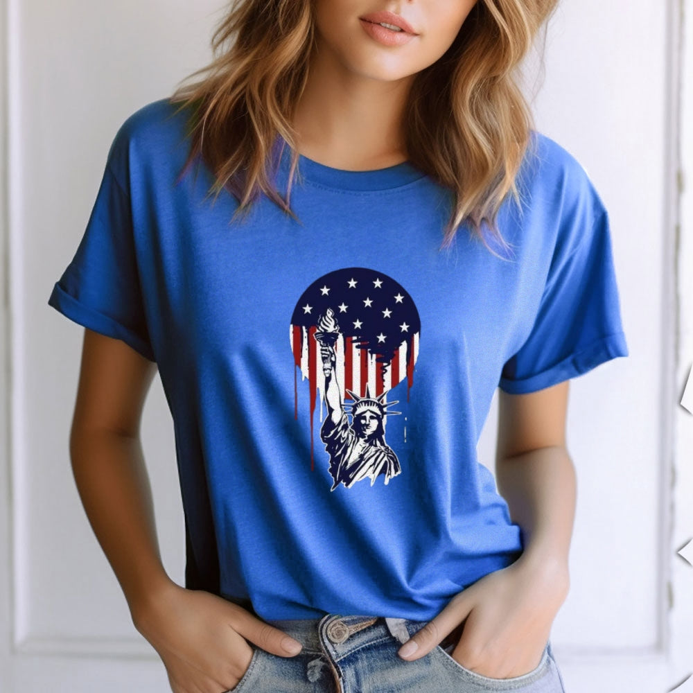 Women Independence Day Freedom Flag Print T-shirt