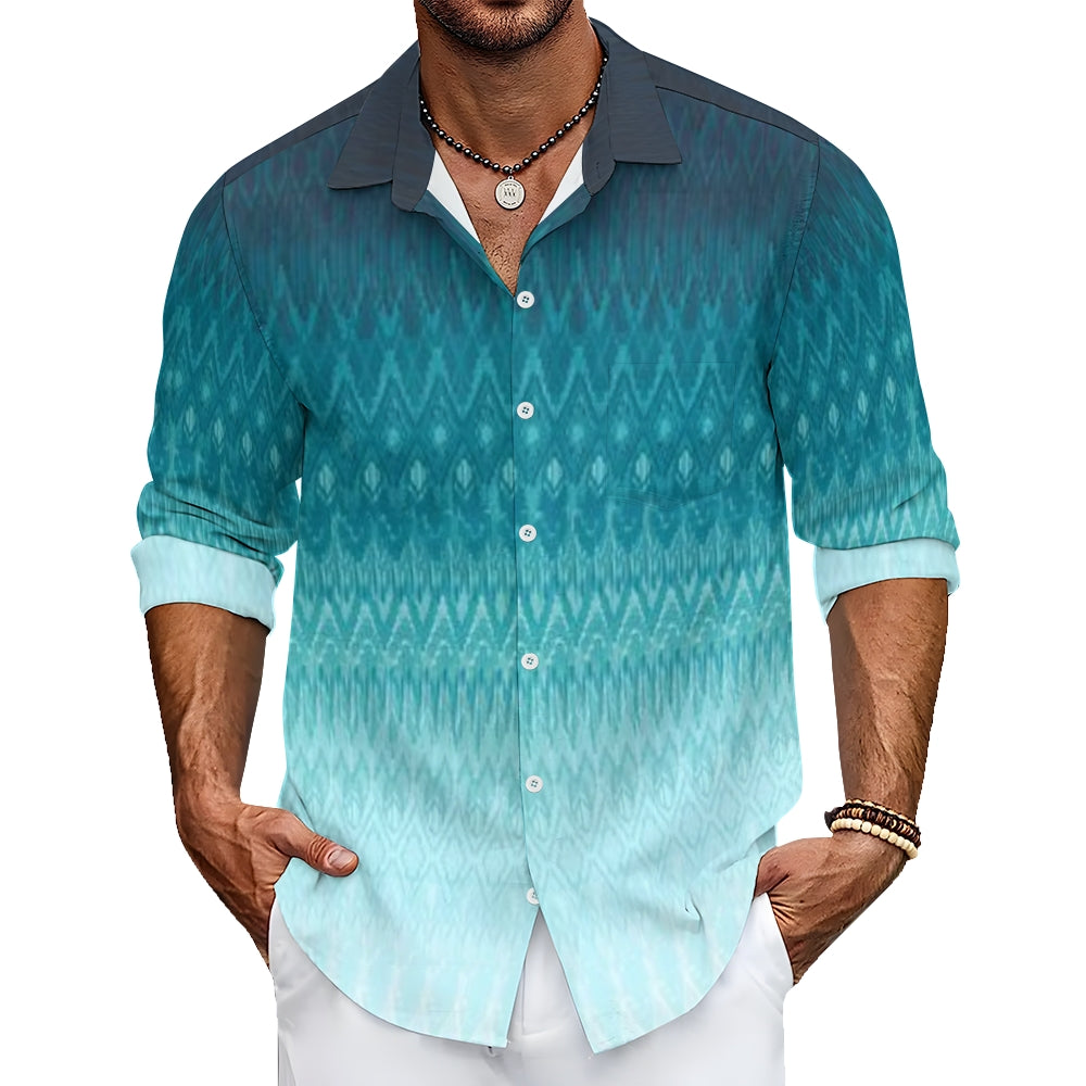 Mens Teal Ombre Long Sleeve Shirt