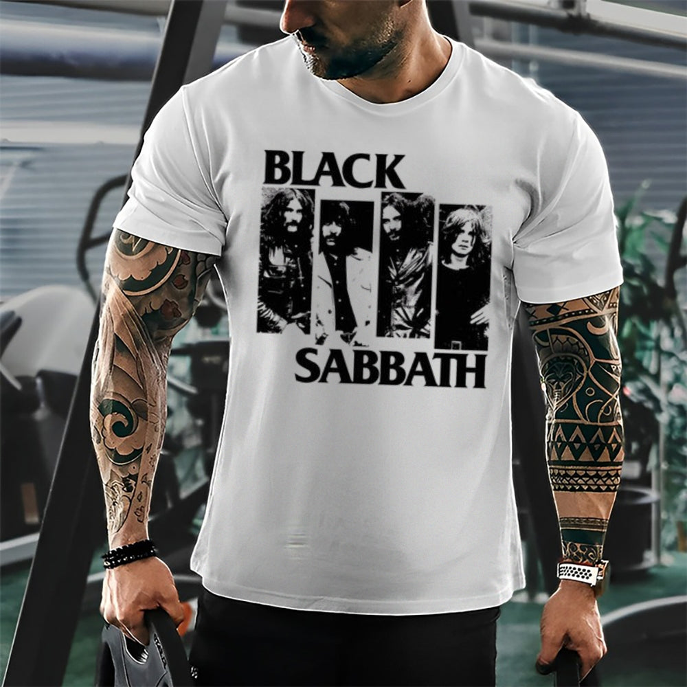 Mens Vintage The Black Sabbath Rock Band Print Cotton Short Sleeve Casual Graphic T-shirt