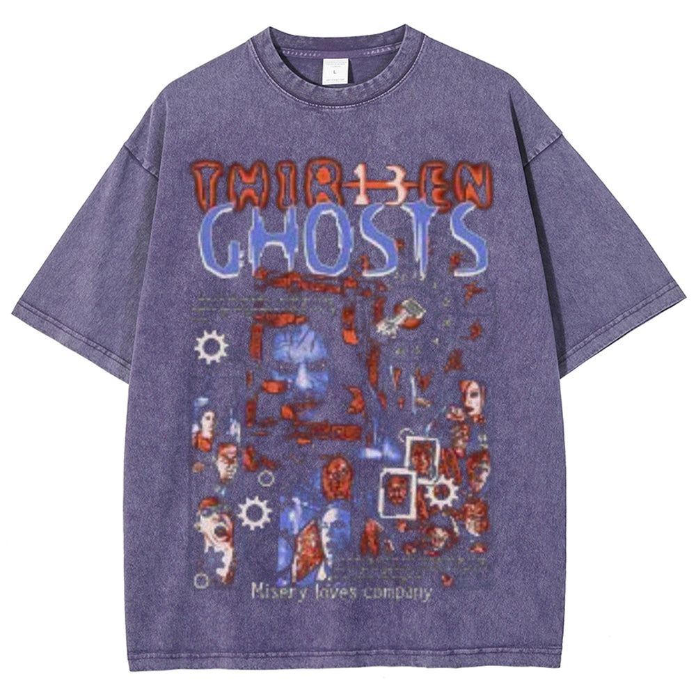 Unisex Vintage Thirteen Ghosts Horror Graphic Short Sleeve Washed T-shirt