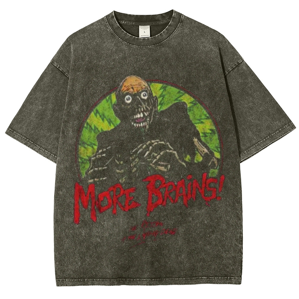 Unisex Vintage Brains Return Of The Living Dead Horrors Graphic Short Sleeve Washed T-shirt