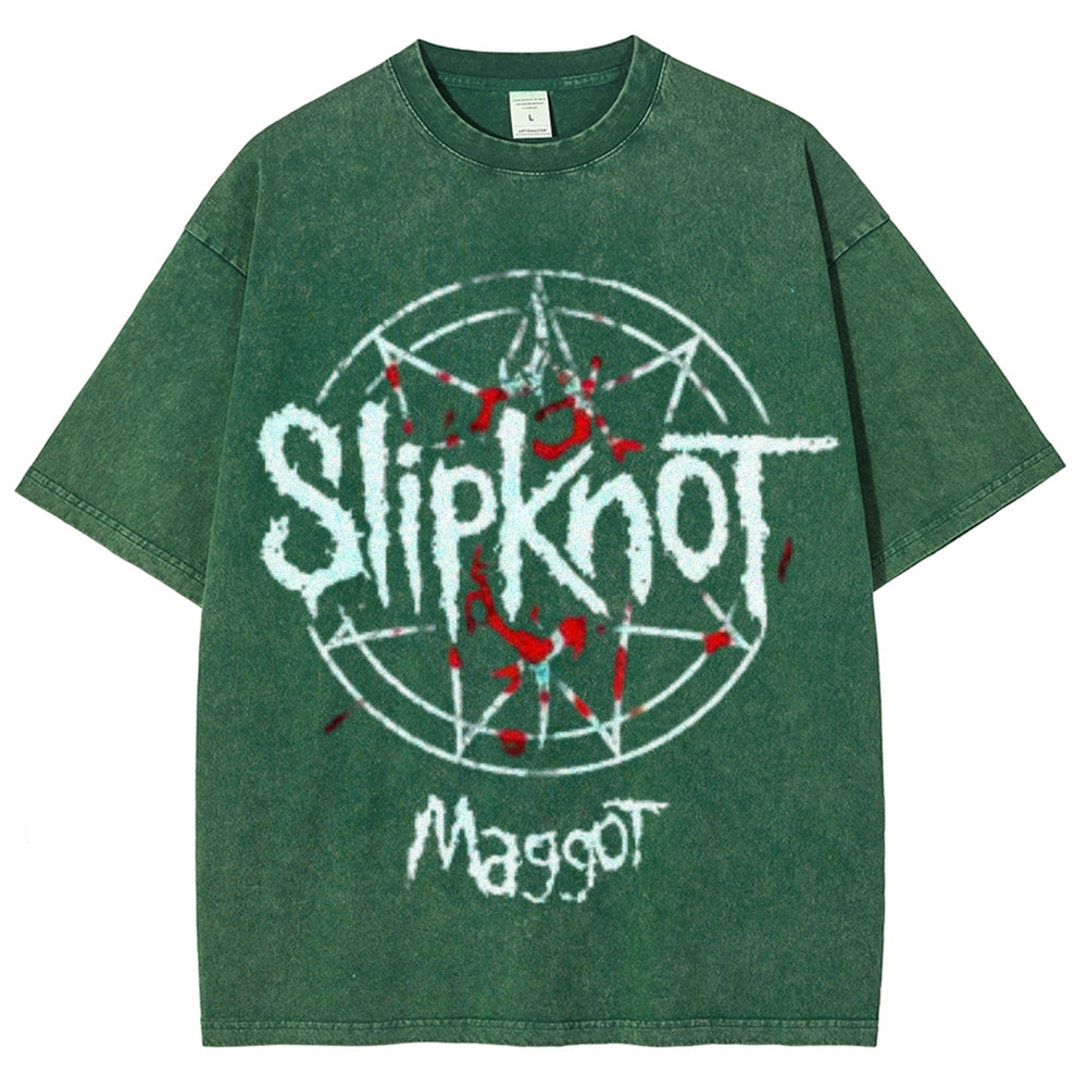 Unisex Vintage The Slipknot Rock Band Print Short Sleeve Casual Graphic Washed T-shirt