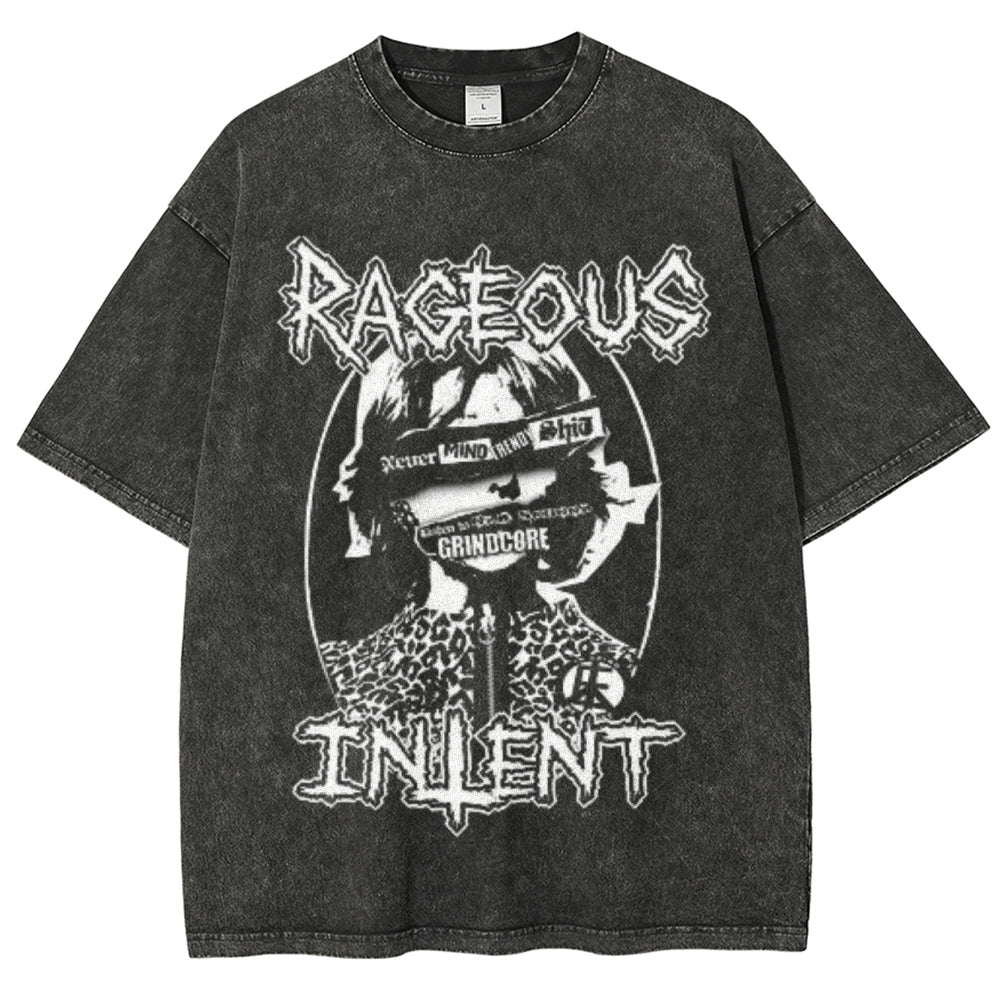 Unisex Vintage Rageous Intent Darkness Style Graphic Short Sleeve Washed T-shirt