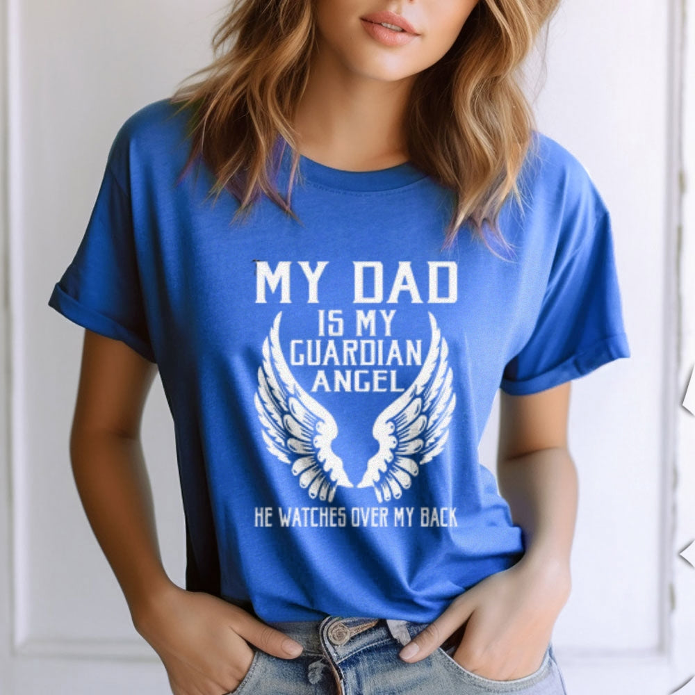 Women My Dad Is My Custom Angel Print Graphic T-shirt