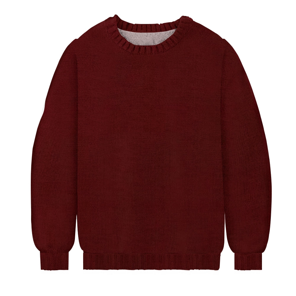 Men's Vintage Graphic Crew Neck Solid Color Wine Red Sweater