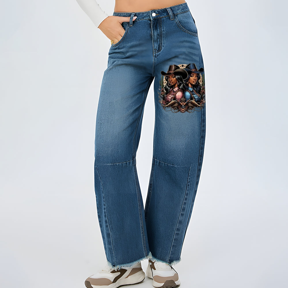 Women Just To Be A Cowgirl Graphic Baggy Straight Leg Jean